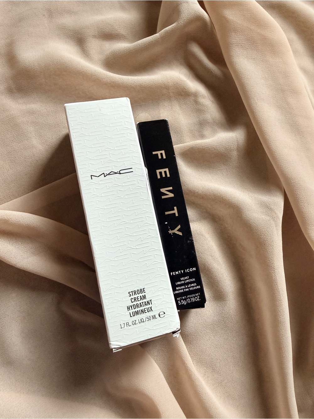 MAC Cosmetics Strobe Cream & Fenty Icon Lipstick — White and Black Packaging
